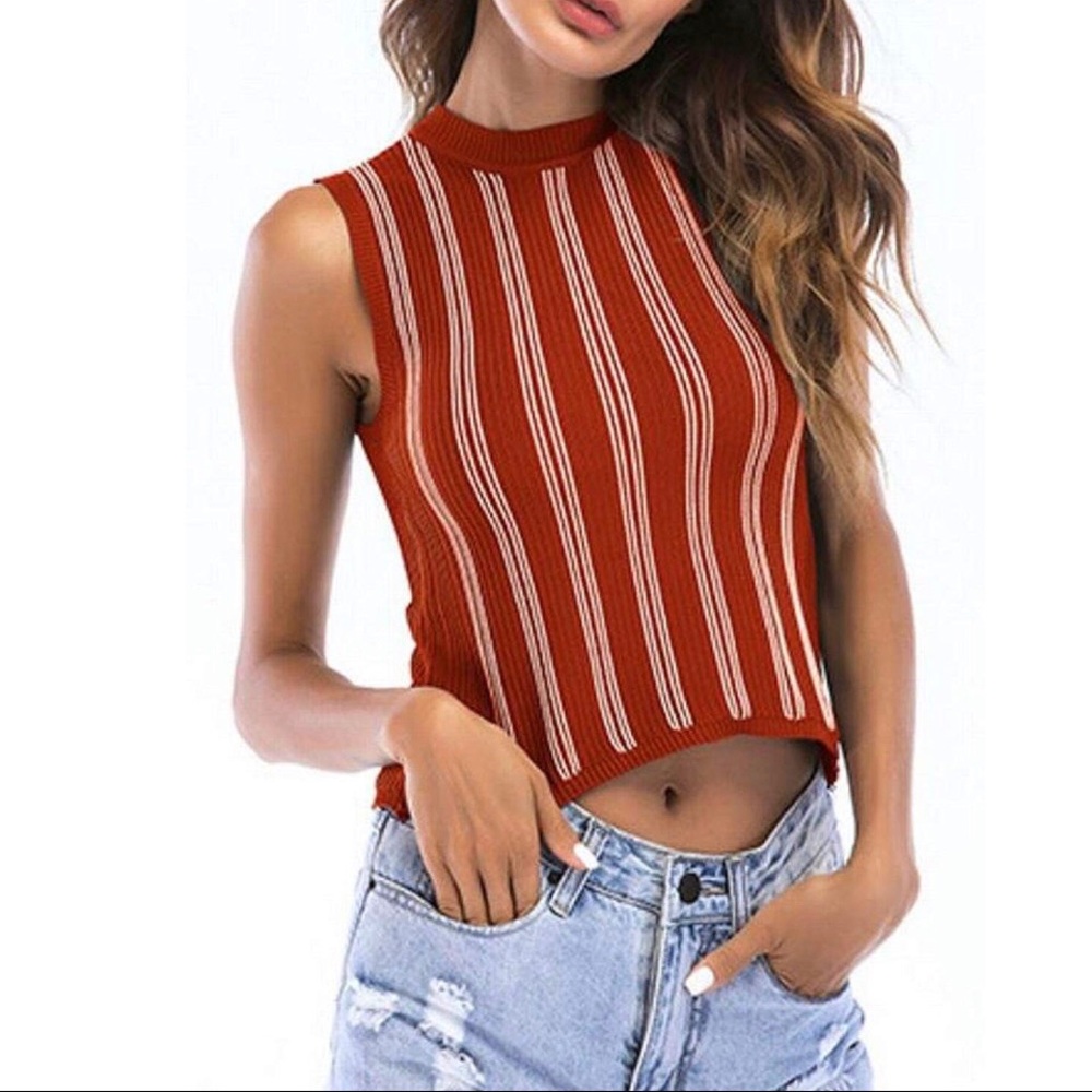 ➕➕ NWOT Striped Knit Sleeveless Cropped Tank Top